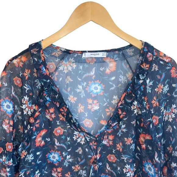 Mango Suit Collection Semi Sheer Mini Ruffle Top - Picture 2 of 9